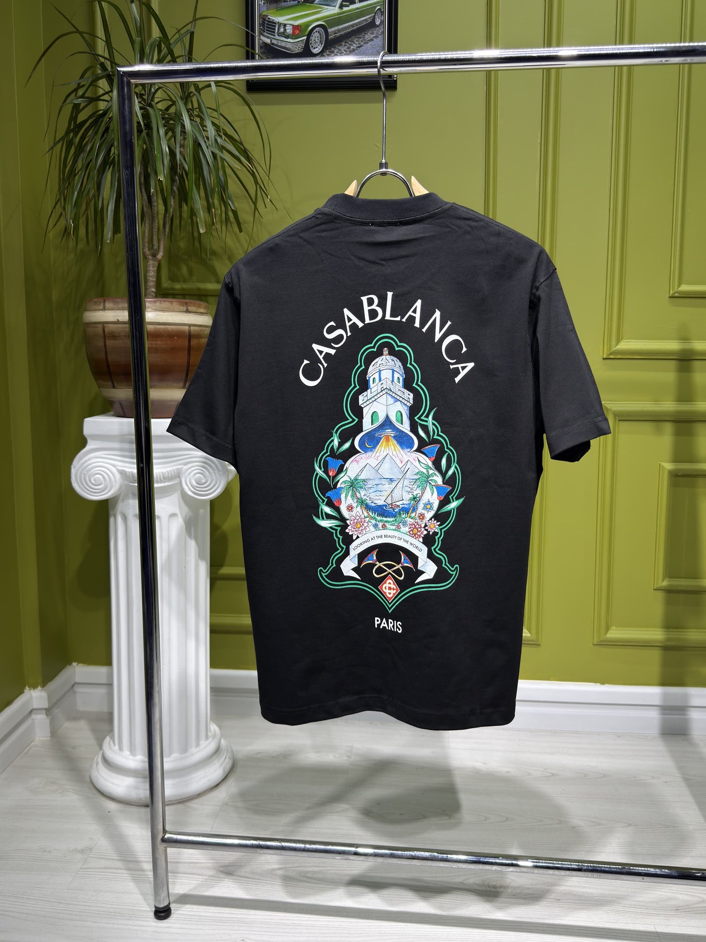 Casablanca Logo Printed Black Tshirt For Men