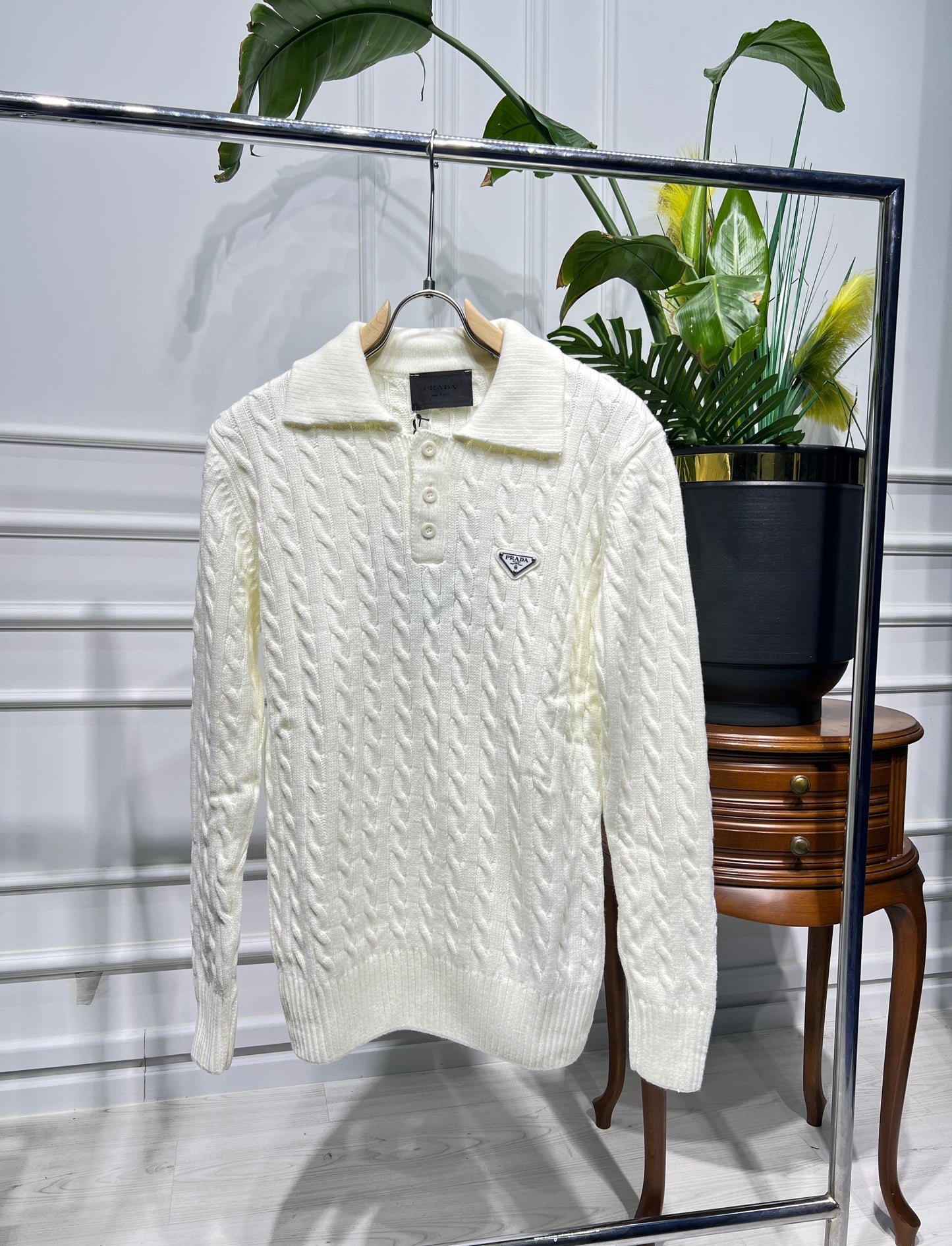 Prada Offwhite Knitted Polo for Men