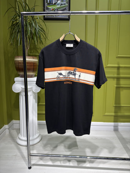 Hermes Logo Printed Black Tshirt For Men