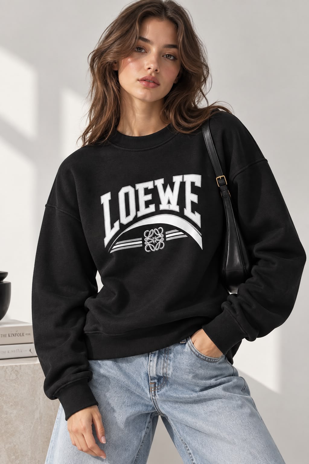 Black oversized logo printed sweatshirt for women