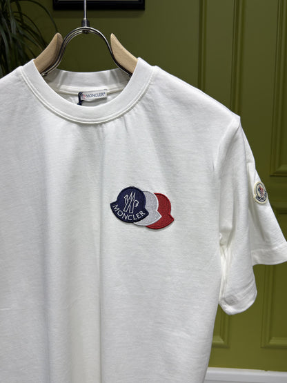Embroidered Tricolor Logo White Tshirt For Men