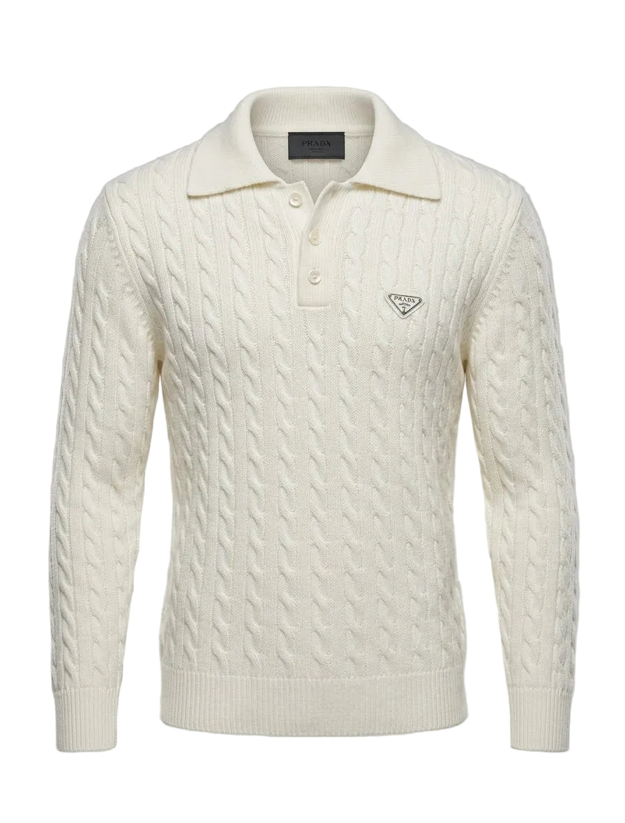 Prada Offwhite Knitted Polo for Men