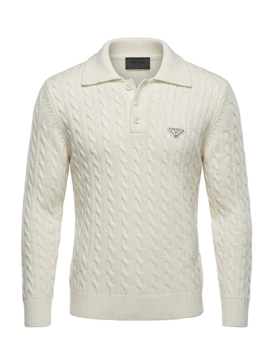 Prada Offwhite Knitted Polo for Men