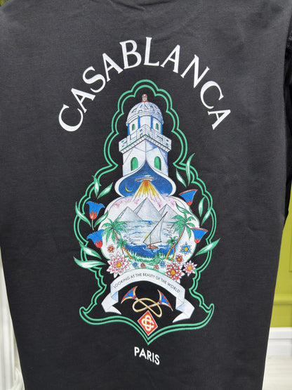 Casablanca Logo Printed Black Tshirt For Men