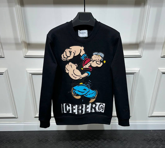 POPEYE Embroidered/Printed Logo Black Sweatshirt For Men