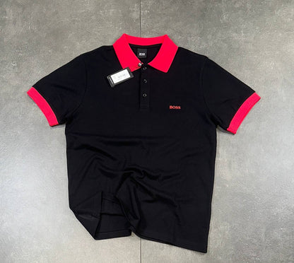 Hugo Boss Black Tshirt With Red Collar