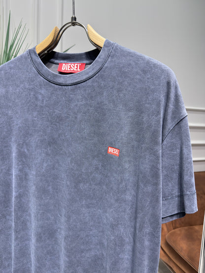 DIESEL Logo Printed Washed Blue Tshirt For Men