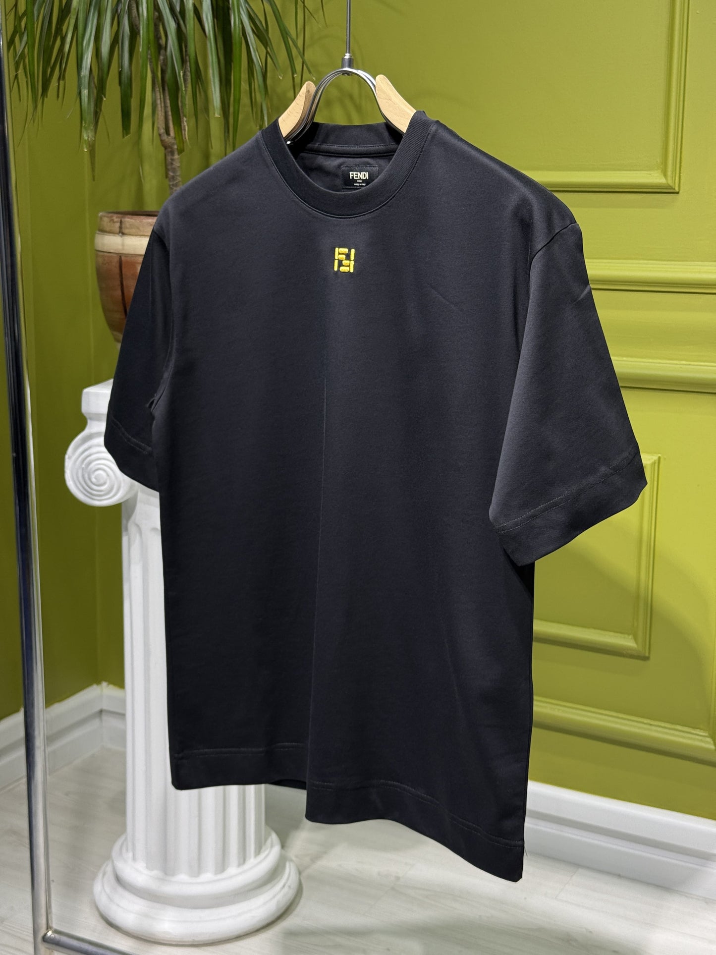 Yellow FF Embroidered Black Tshirt For Men