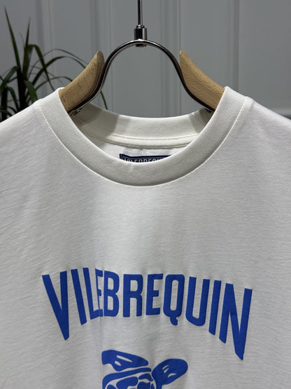 Vilebrequin Blue Printed Logo White slimfit Tshirt For Men