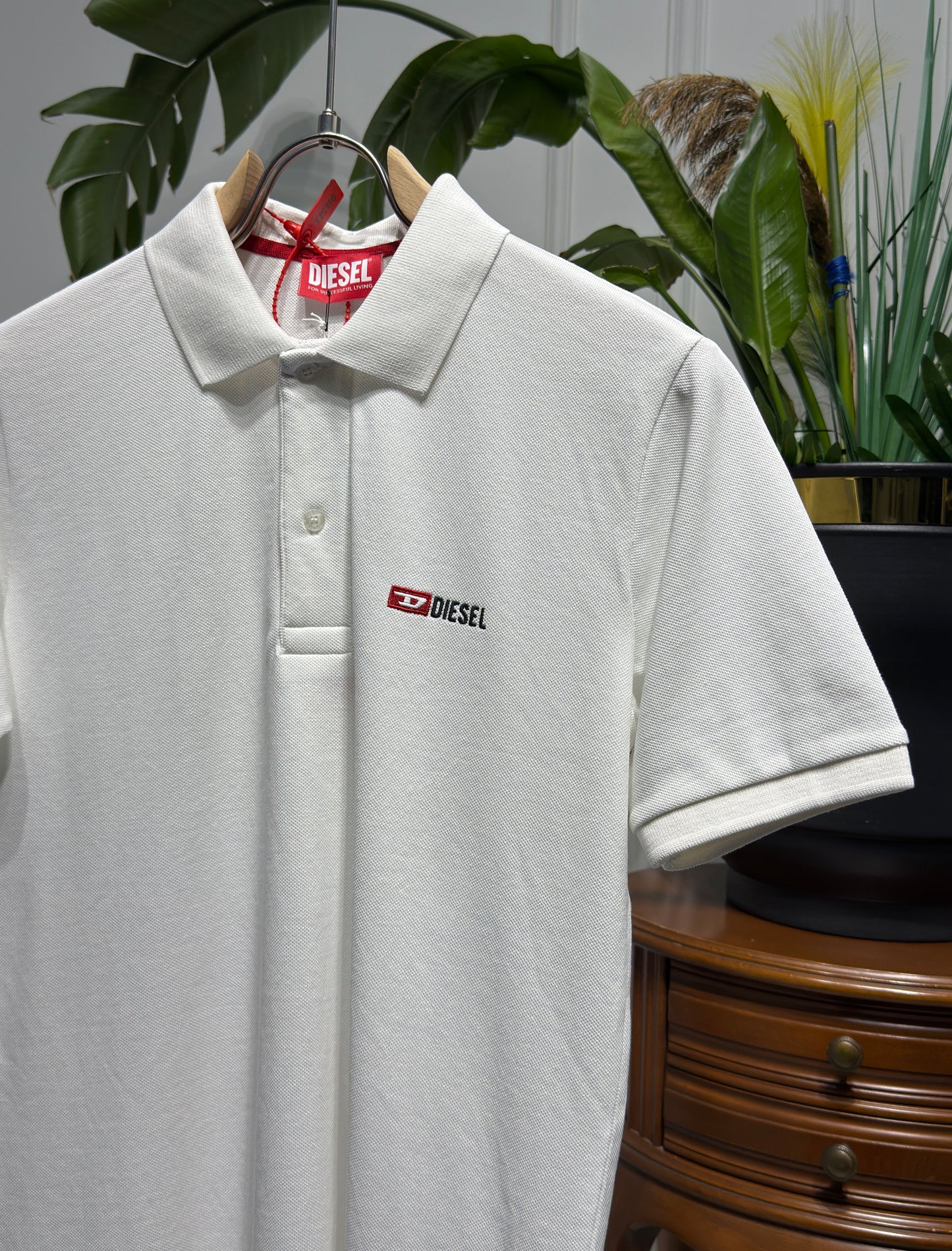 Diesel Embroidered Logo White Polo Tshirt For Men