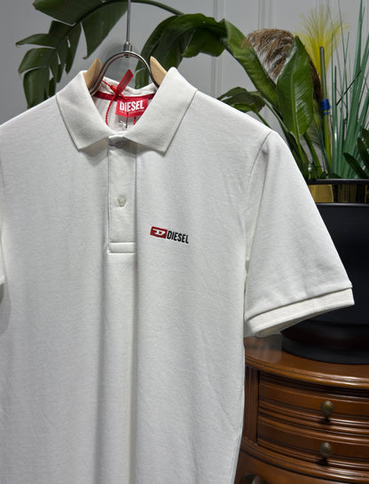 Diesel Embroidered Logo White Polo Tshirt For Men