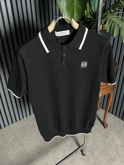 Embroidered Logo Black Triko Polo Tshirt For Men