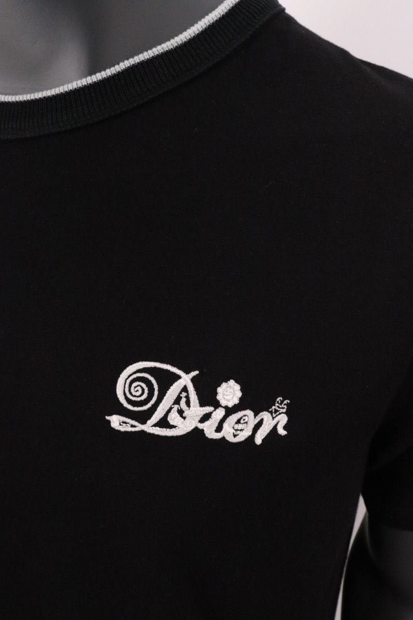 DIOR Embroidered Logo Black Tshirt For Men