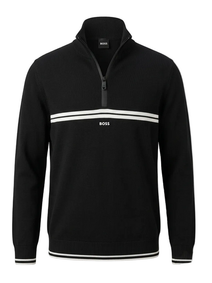 BOSS Black Quarter-zip Knit Pullover For Men