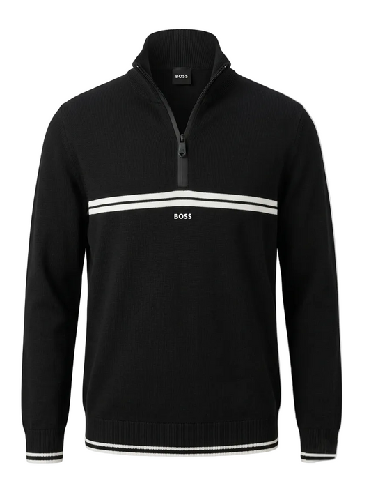 BOSS Black Quarter-zip Knit Pullover For Men