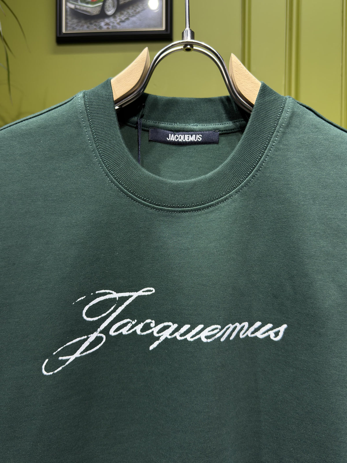 Jacquemus Logo Printed Dark Green Tshirt For Men