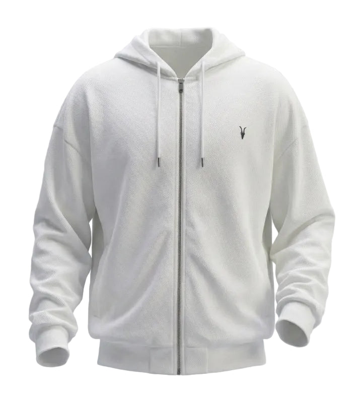 Embriodered logo full-zip white hoodie for men