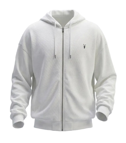 Embriodered logo full-zip white hoodie for men