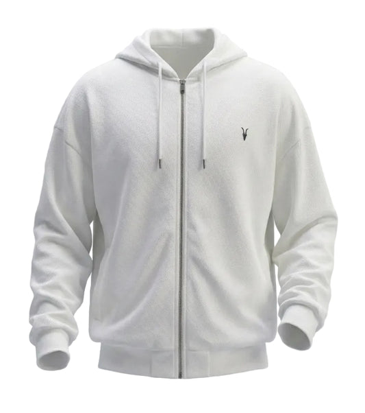 Embriodered logo full-zip white hoodie for men