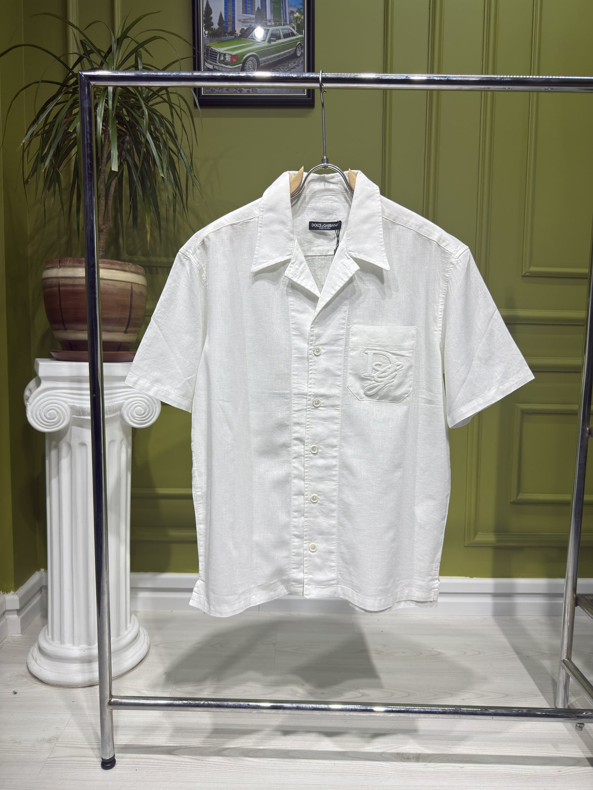 Dolce & Gabbana Logo-Tag Linen Shirt For Men