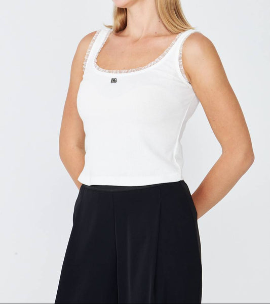 DG Silver Metal logo White Tank Top for Women