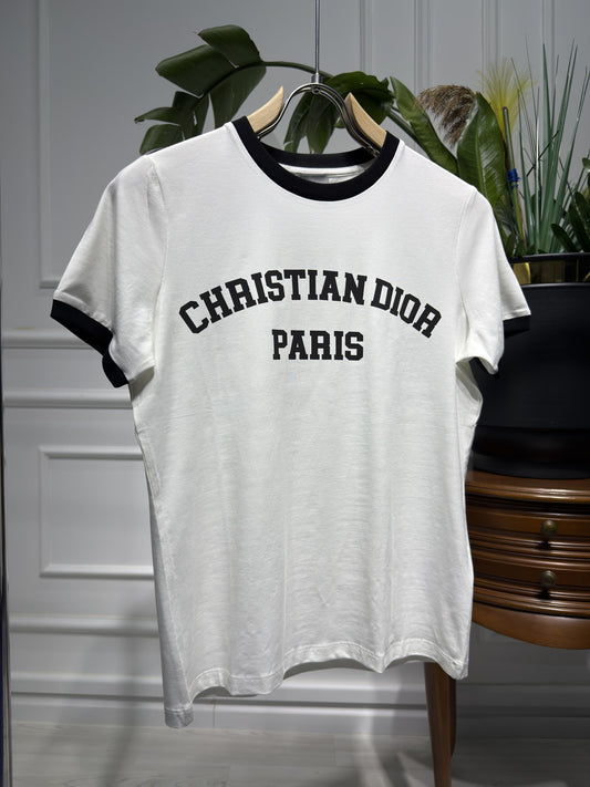 Black Logo Printed White Tshirt For Women