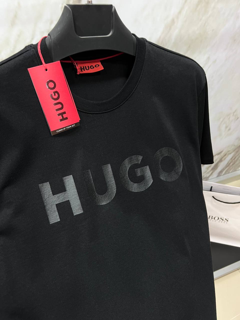 Hugo Printed Logo Black Tshirt For Men