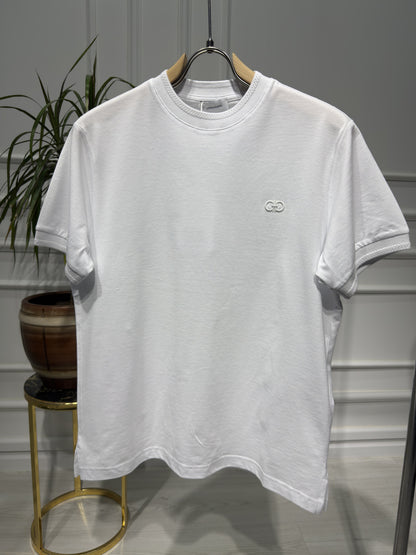 Ferragamo Embroidered Logo White Tshirt For Men