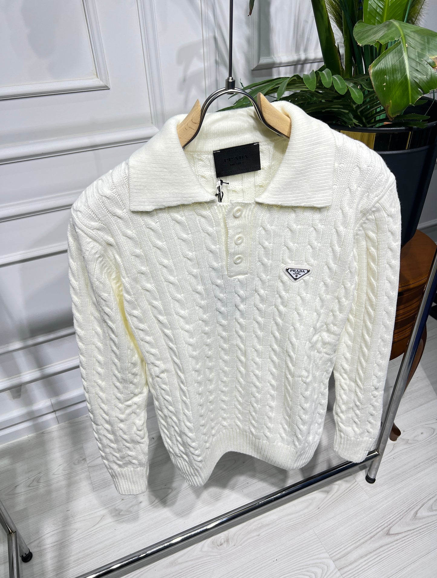 Prada Offwhite Knitted Polo for Men