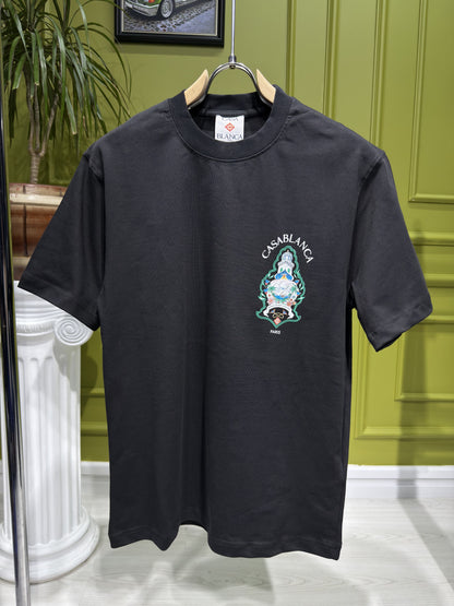 Casablanca Logo Printed Black Tshirt For Men