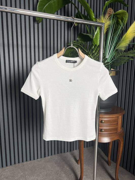 DG Metal Logo White Tshirt For Women