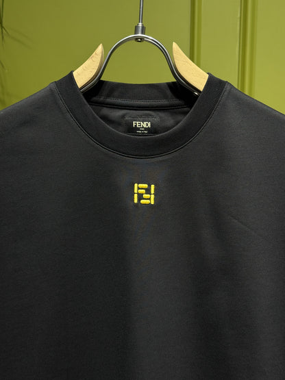 Yellow FF Embroidered Black Tshirt For Men