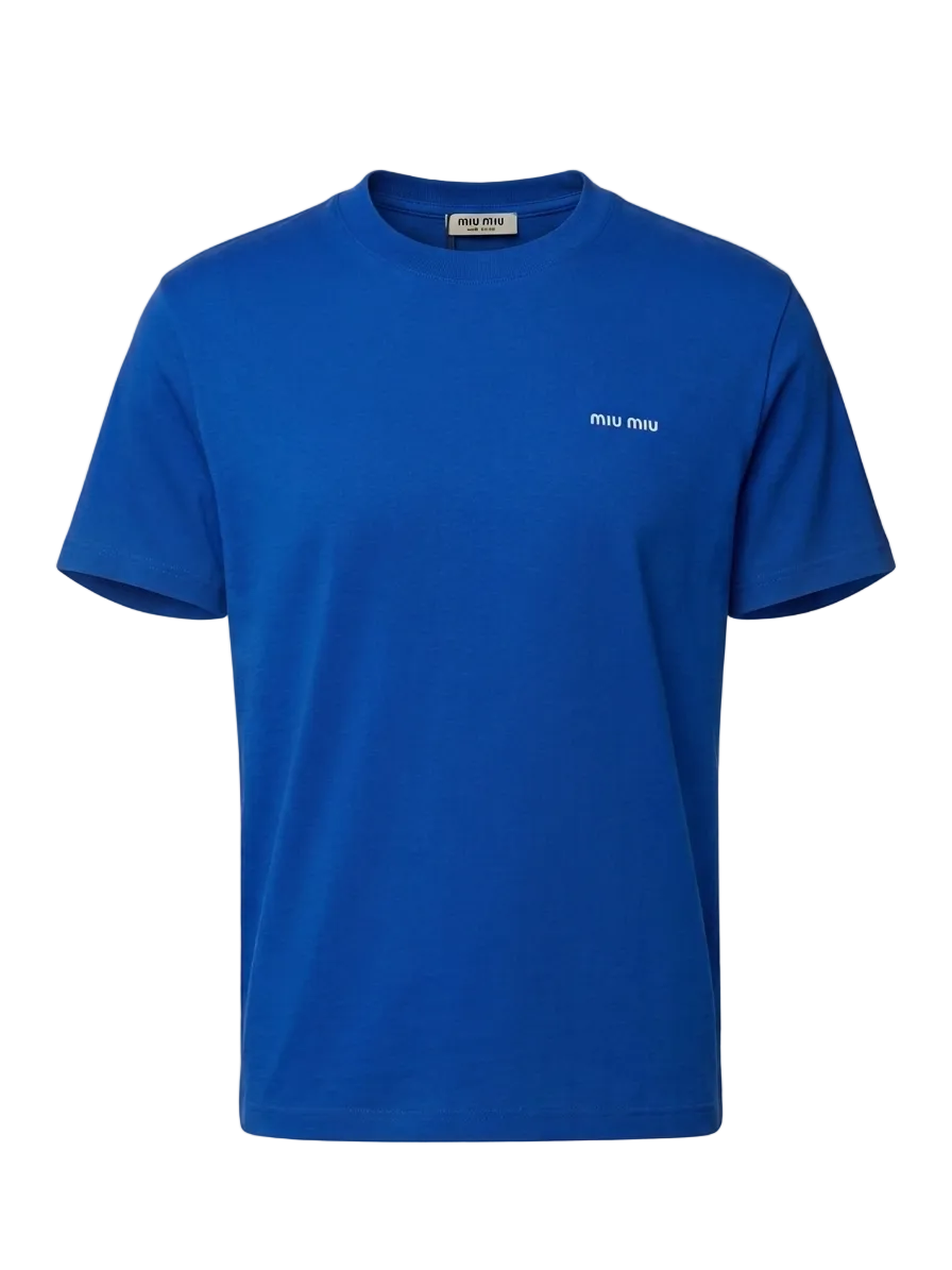 Miumiu Embroidered Logo Blue Tshirt For Men