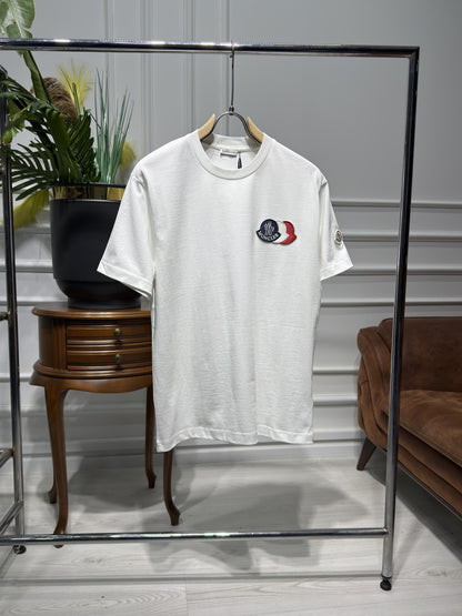 Embroidered Tricolor Logo White Tshirt For Men