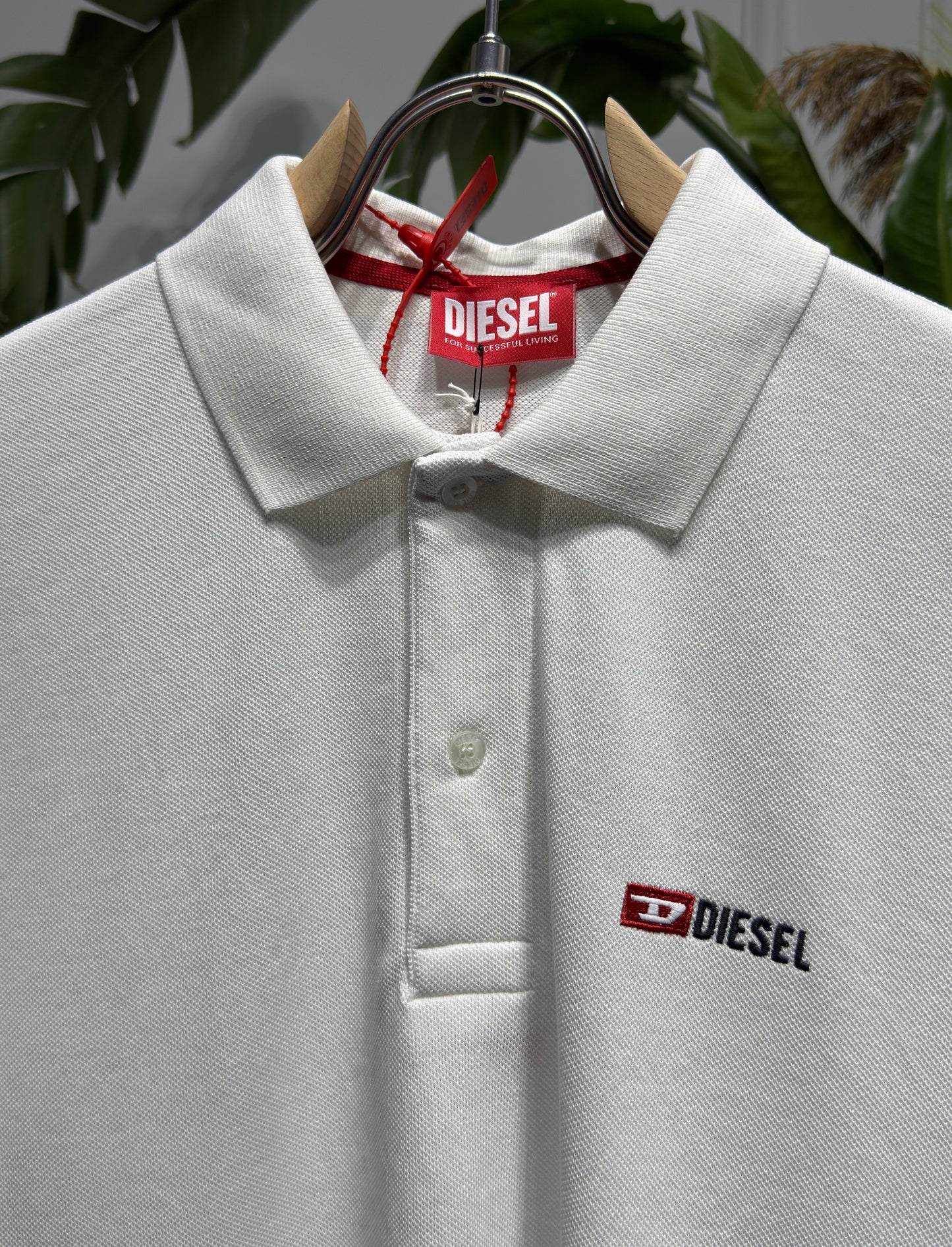 Diesel Embroidered Logo White Polo Tshirt For Men
