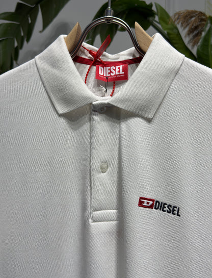 Diesel Embroidered Logo White Polo Tshirt For Men