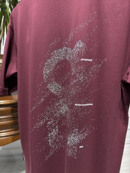 On Burgundy Relaxed-fit Tshirt For Men