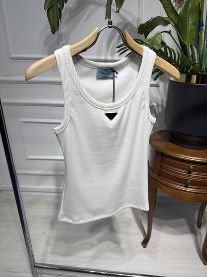 White Ribbed Tank Top for Women