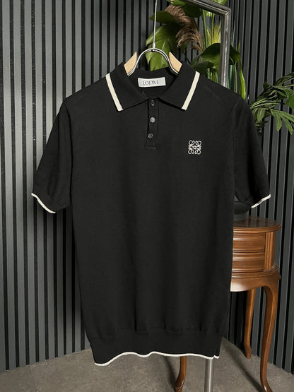Embroidered Logo Black Triko Polo Tshirt For Men