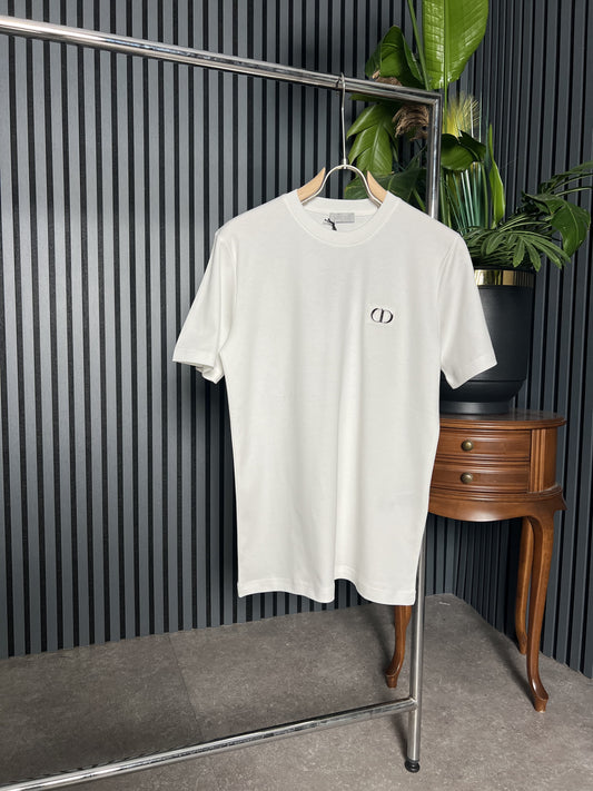 Christian Dior CD Metal Logo White Tshirt For Men
