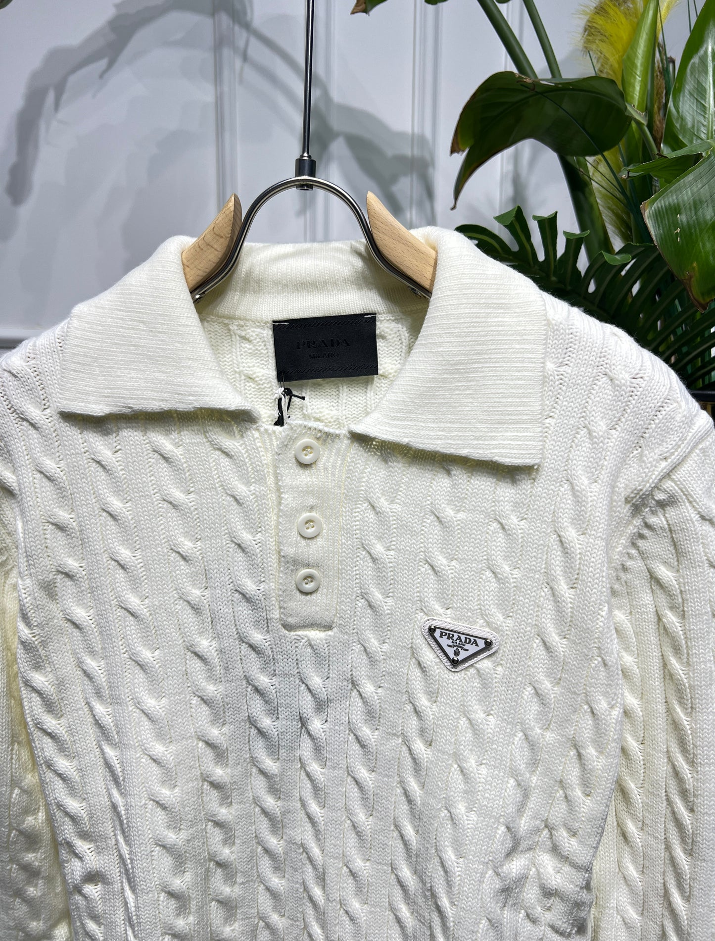 Prada Offwhite Knitted Polo for Men