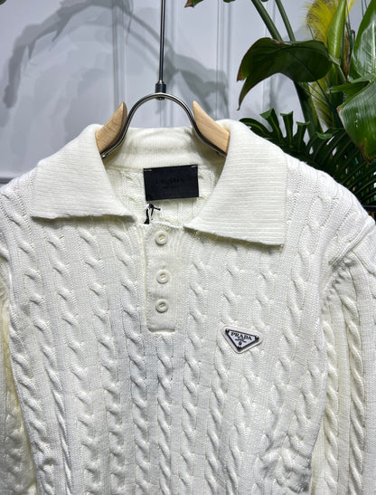 Prada Offwhite Knitted Polo for Men