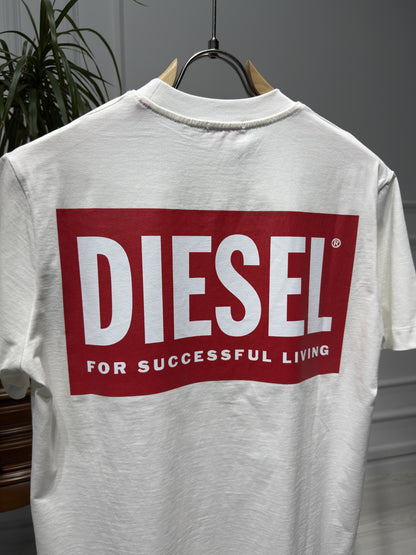 Diesel Logo Printed White Tshirt For Men