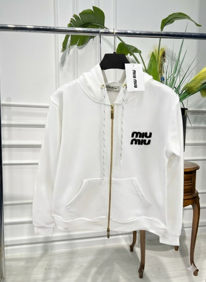 MIUMIU White Full-Zip Sweater For Women