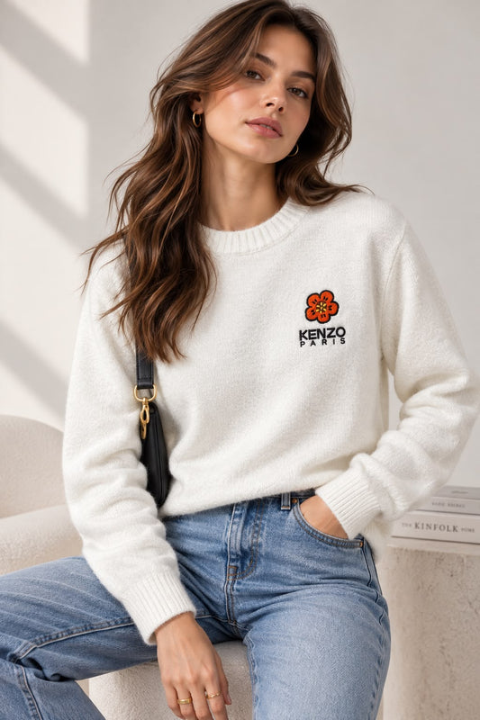 ' Boke Flower ' Offwhite Pullover for Women