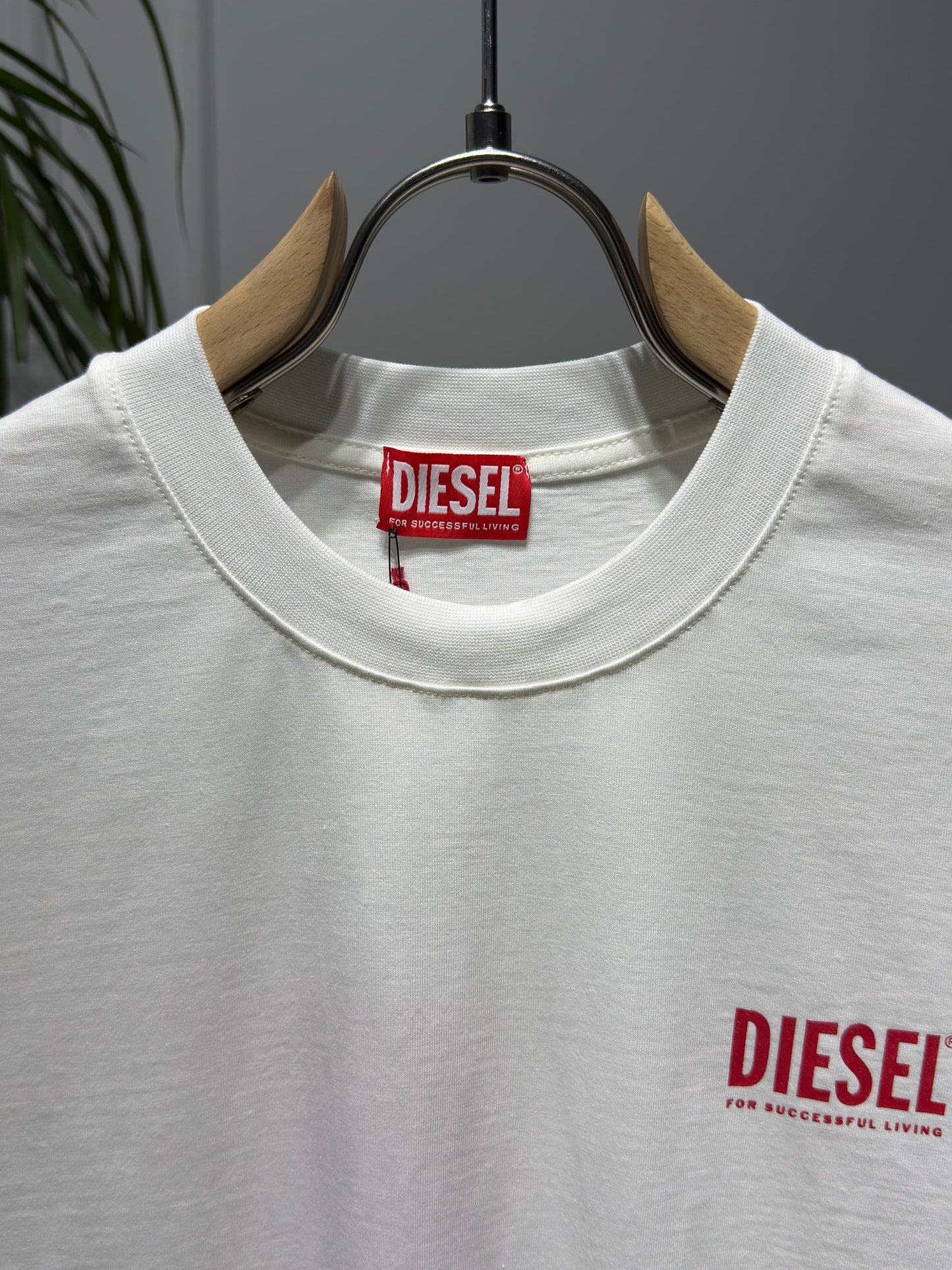 Diesel Logo Printed White Tshirt For Men
