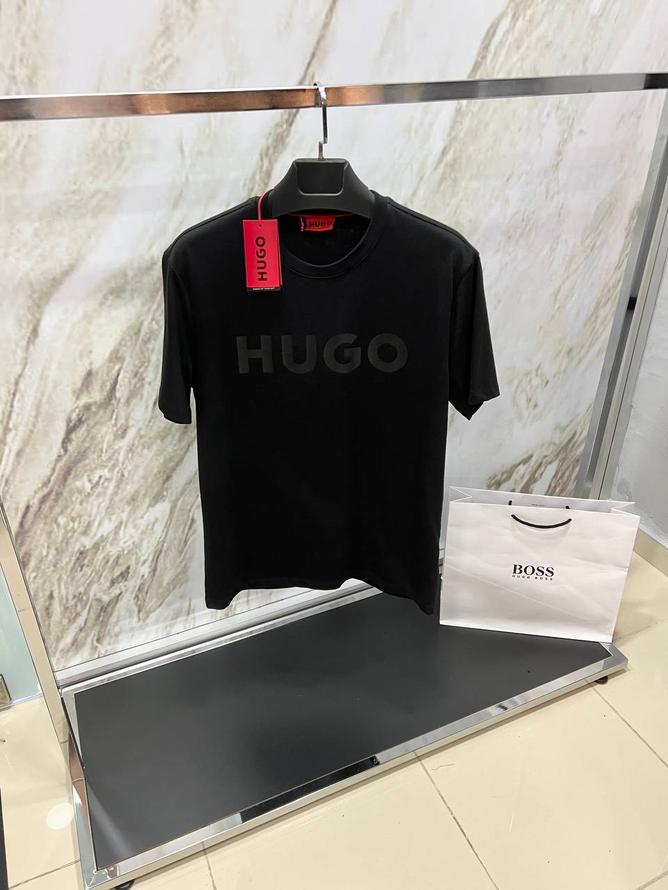 Hugo Printed Logo Black Tshirt For Men