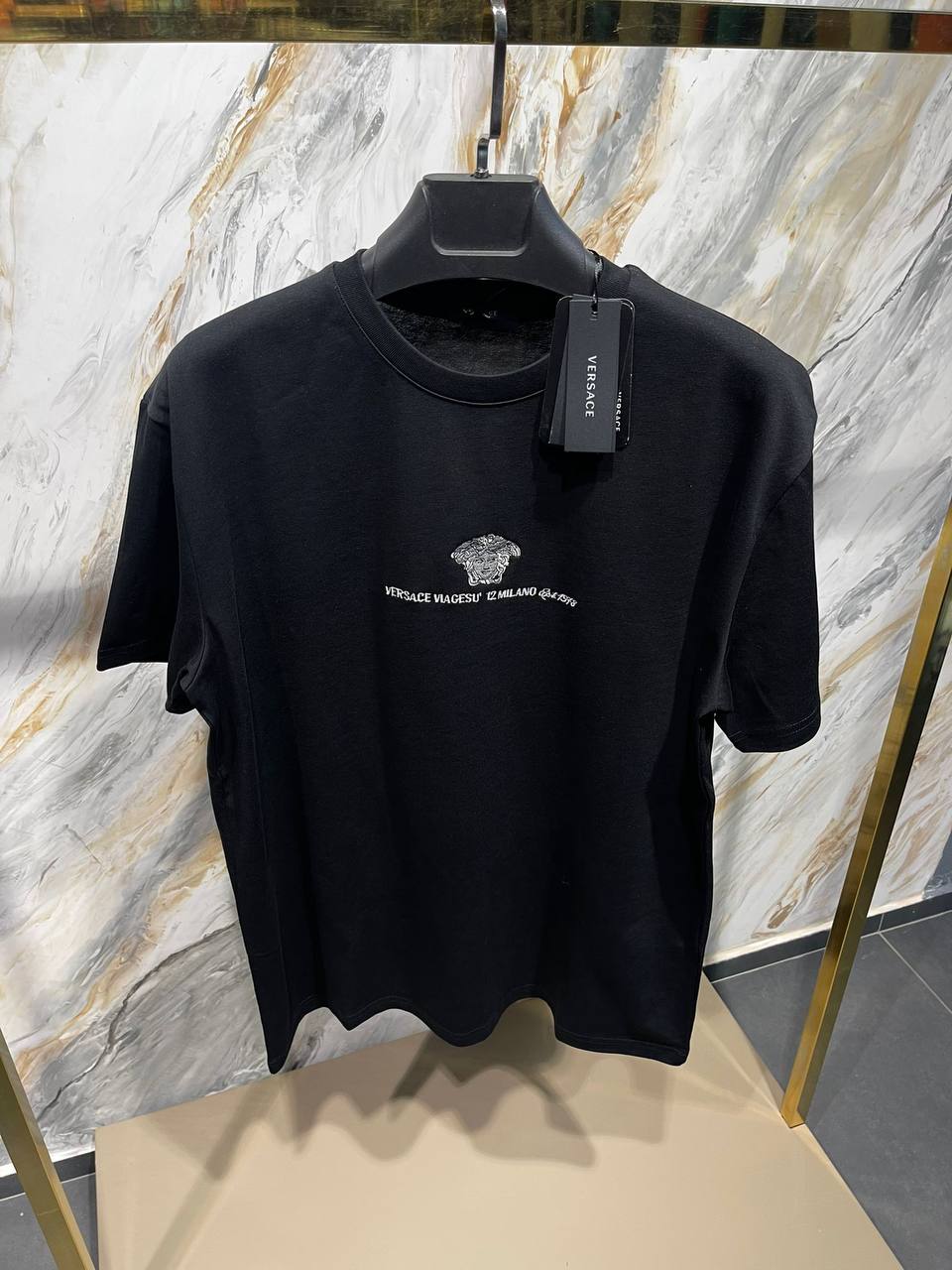 VERSACE Embroidered Logo Black Tshirt