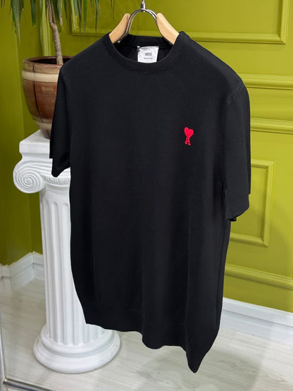 Ami Paris Black Knitted Tshirt For Men
