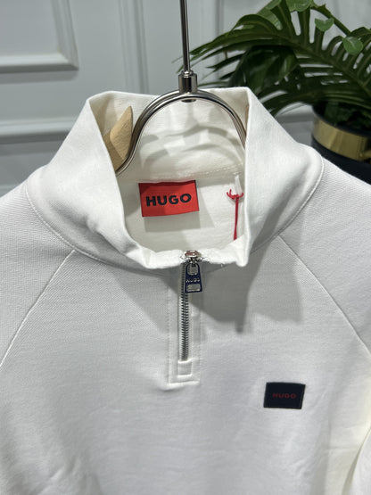 Hugo Boss White Half-Zipper Sweatshirt For Men
